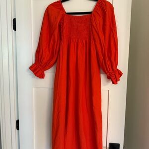 Few Moda Red Midi Dress with Puff Sleeves